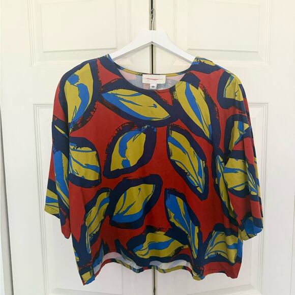 Anthropologie Corey Lynn Calter Rhea Blouse Bold Colorful Leaf Top Size XS - Picture 3 of 7